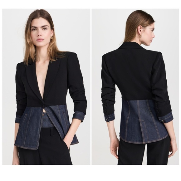 Cinq à Sept Black and Denim Blazer - Picture 1 of 16